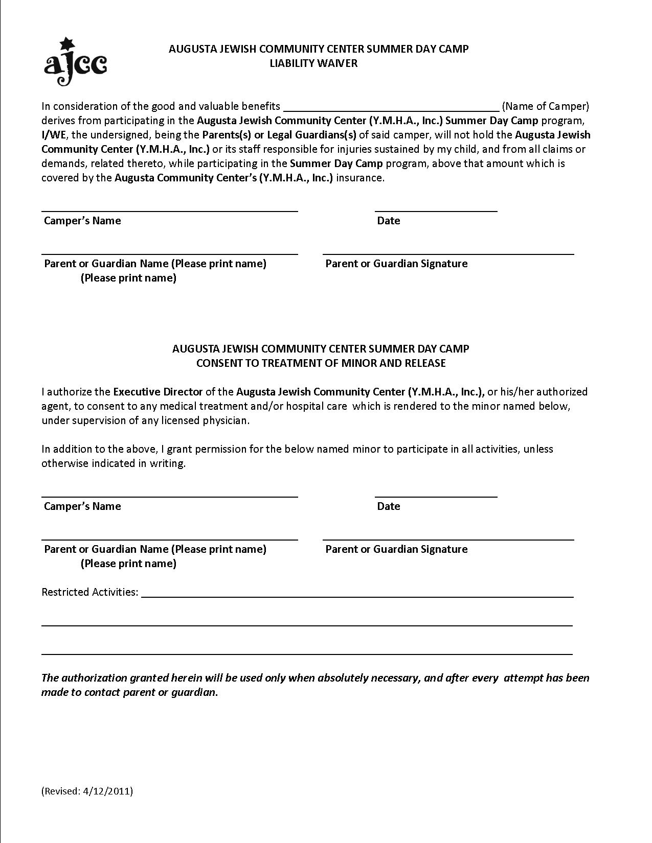 Liability Release Waiver Form Free Printable Documents