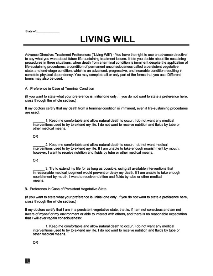 Living Will Forms Free Printable Pdf