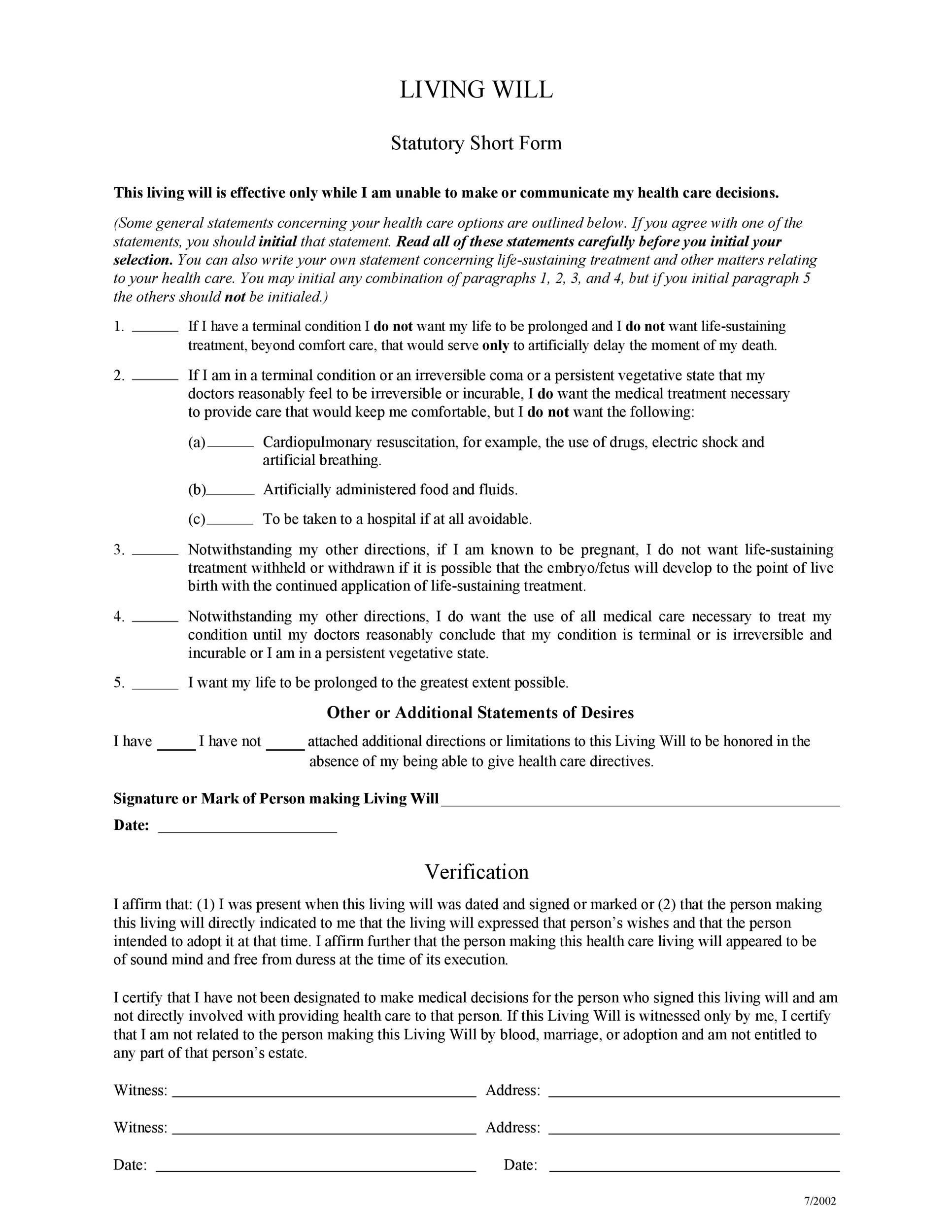 Living Will Printable Forms Printable Forms Free Online