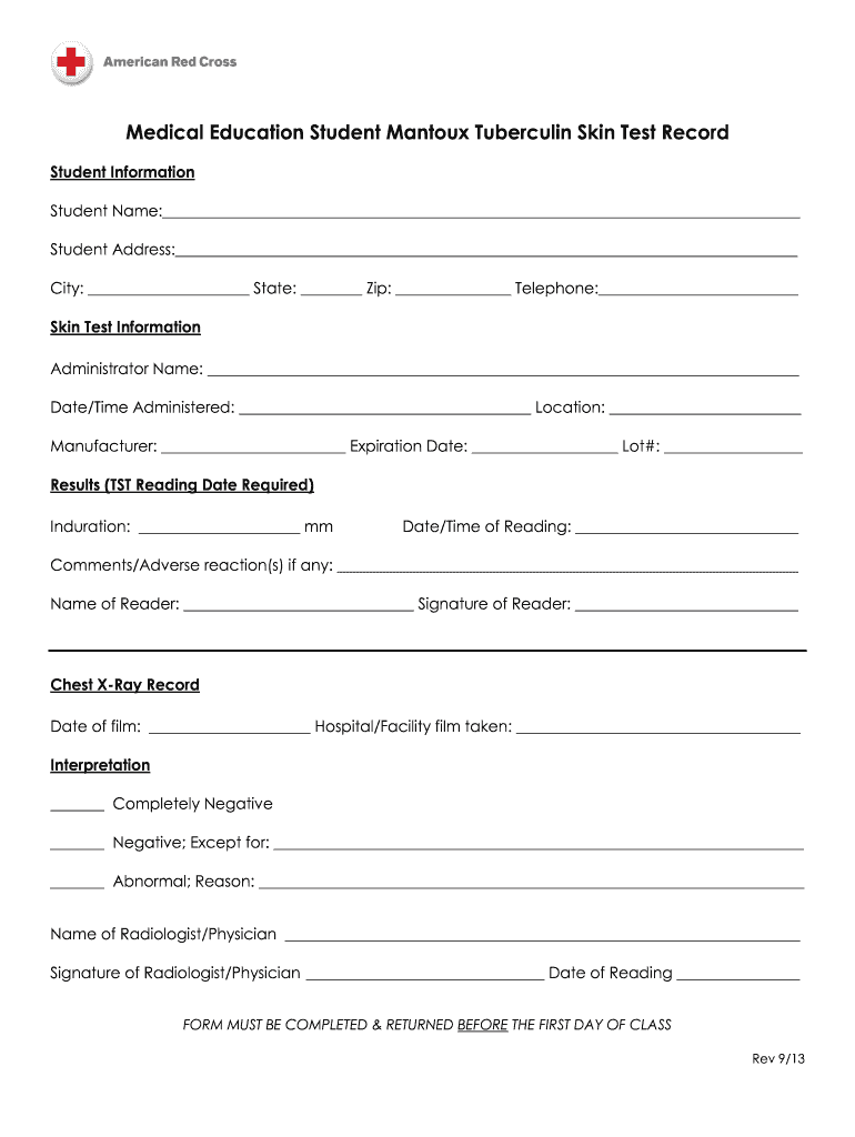 Mantoux Tuberculin Skin Test Record Form Fill Out Sign Online DocHub