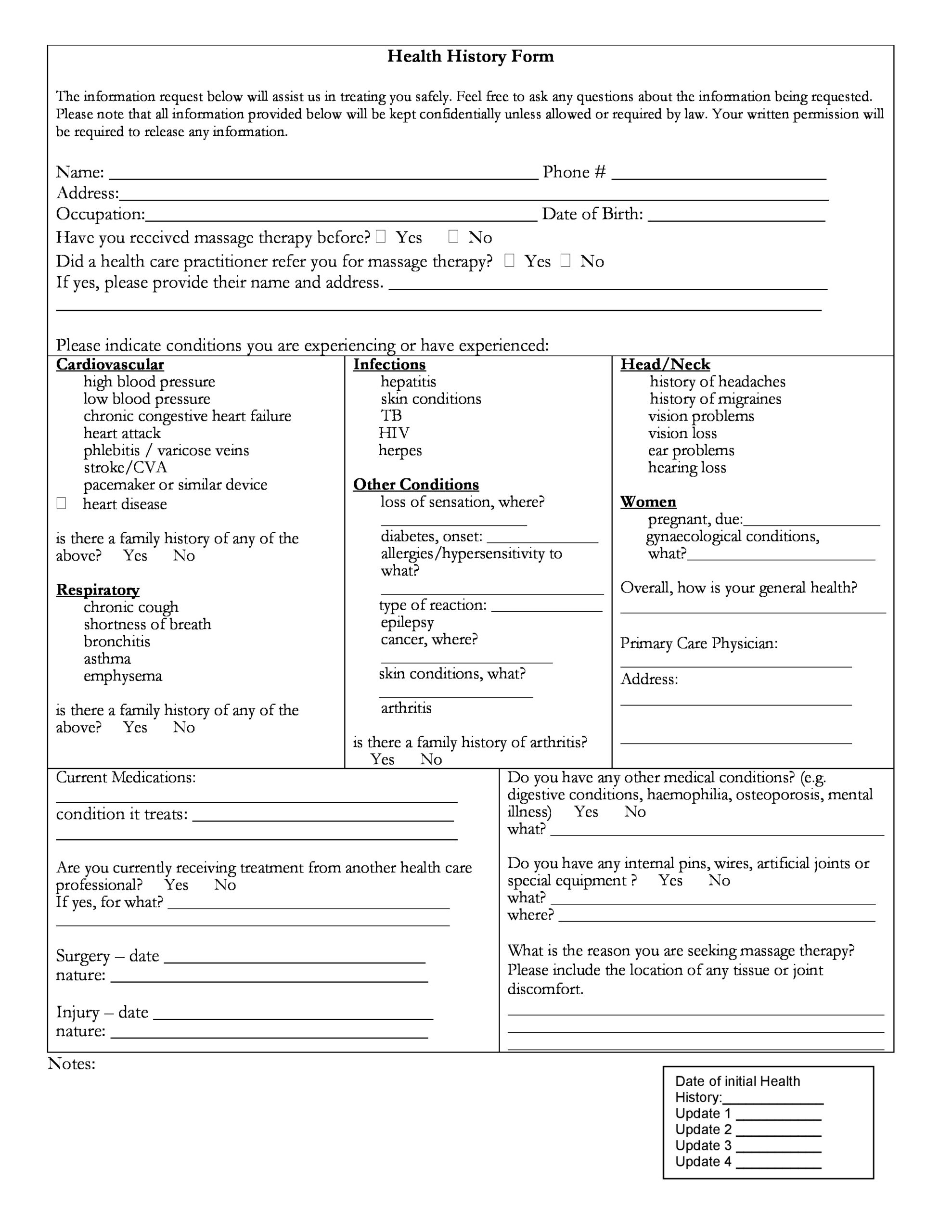 Medical History Form Printable Printable Free Templates