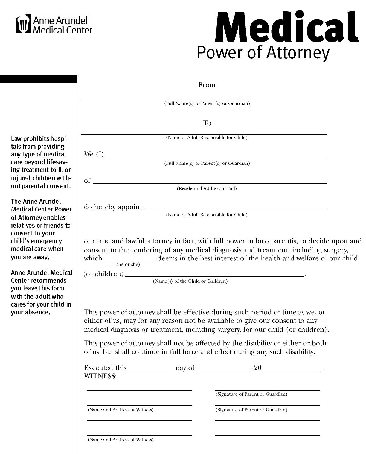 Medical Power Of Attorney Printable Form Free