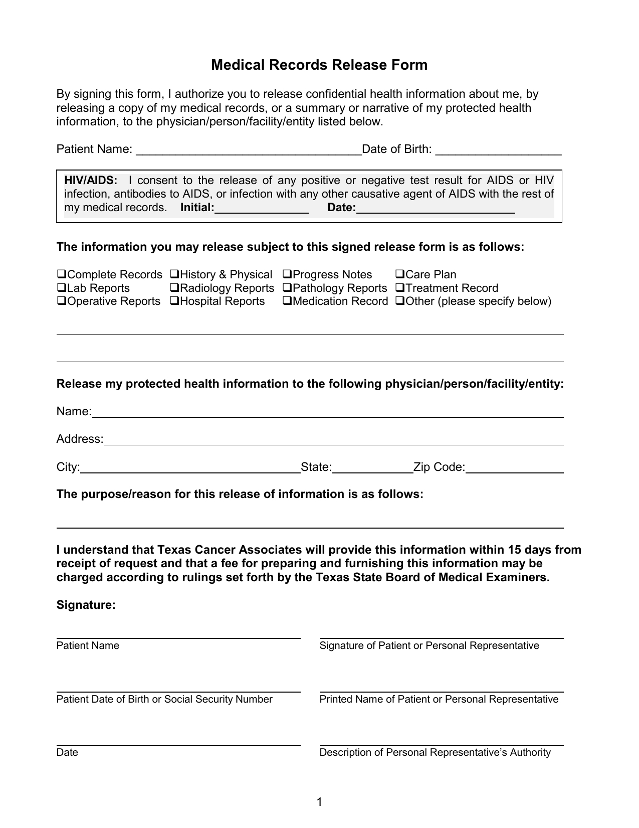 Medical Records Release Form Printable