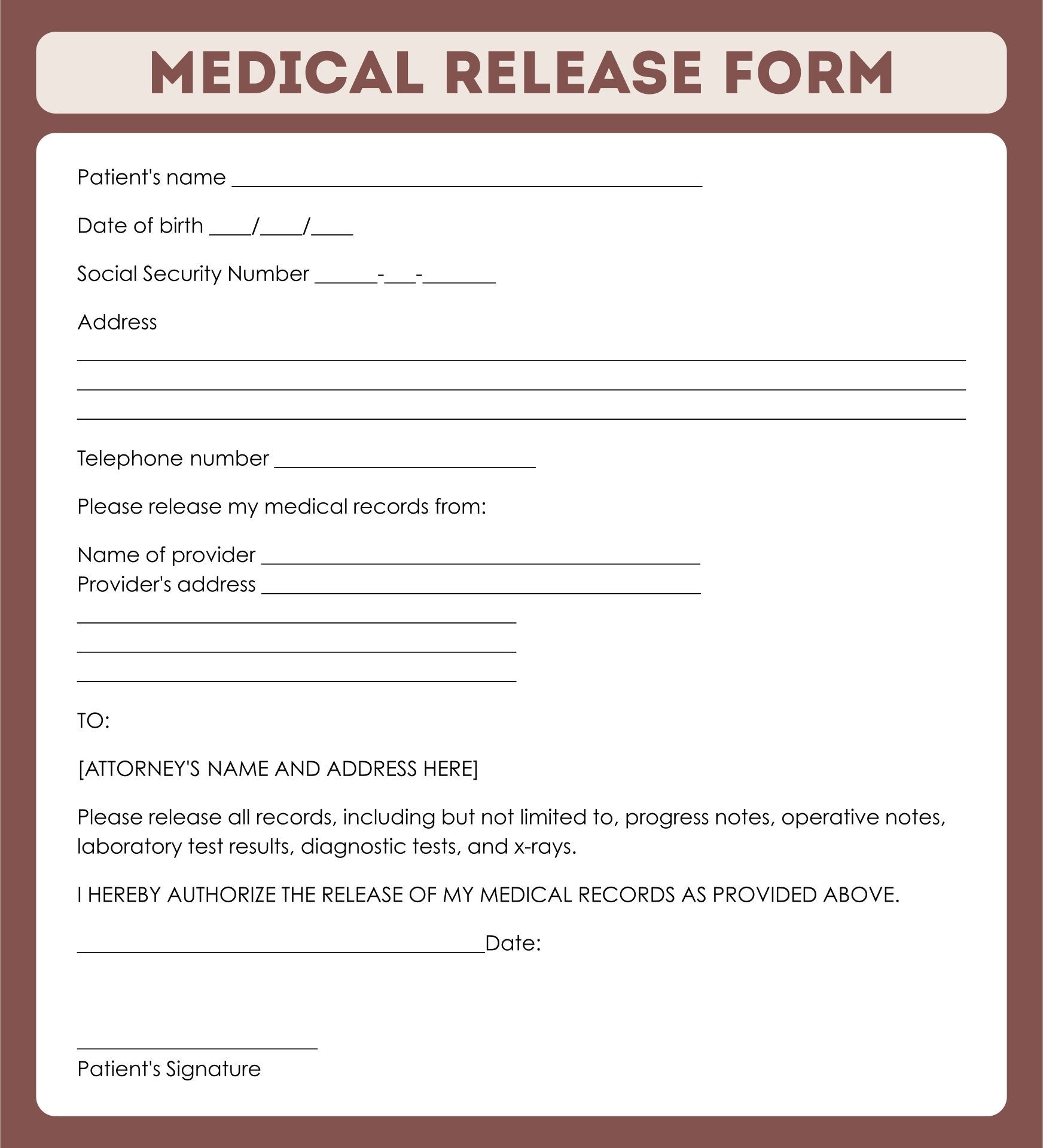 Medical Release Form 10 Free PDF Printables Printablee