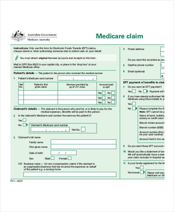 Medicare Claim Form Printable