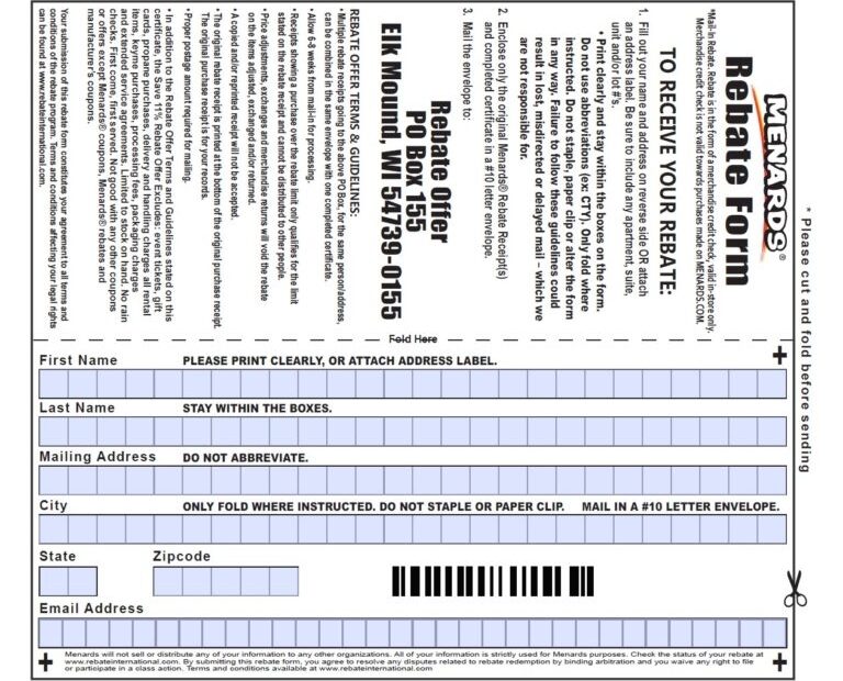 Menards Printable Rebate Form