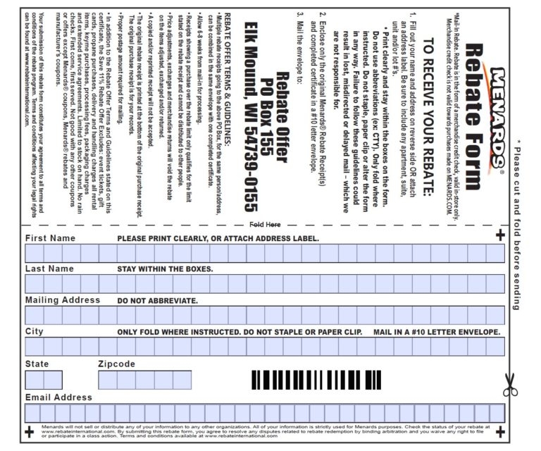 Menards Printable Rebate Form