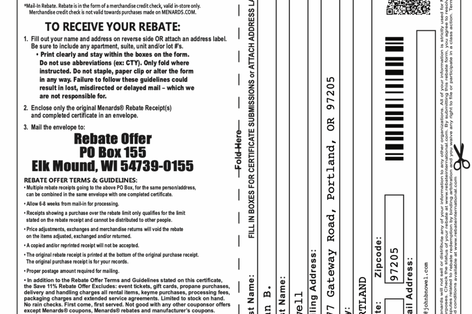 Menards Rebate Form Printable Printable Forms Free Online