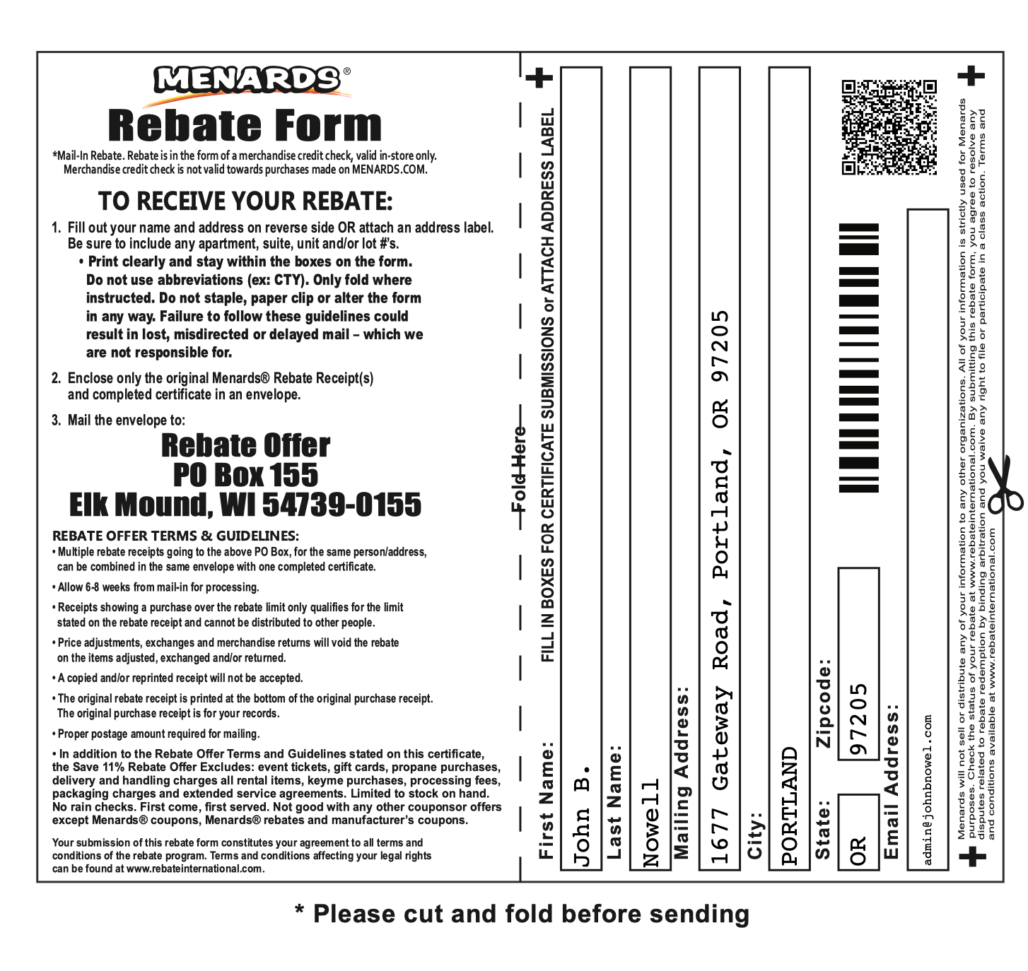 Menards Rebate Form Printable Printable Forms Free Online