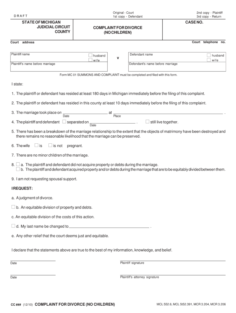 Michigan Divorce Forms Printable