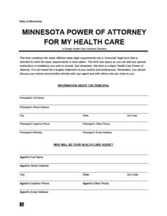 Minnesota Medical Power Of Attorney Form PDF Word