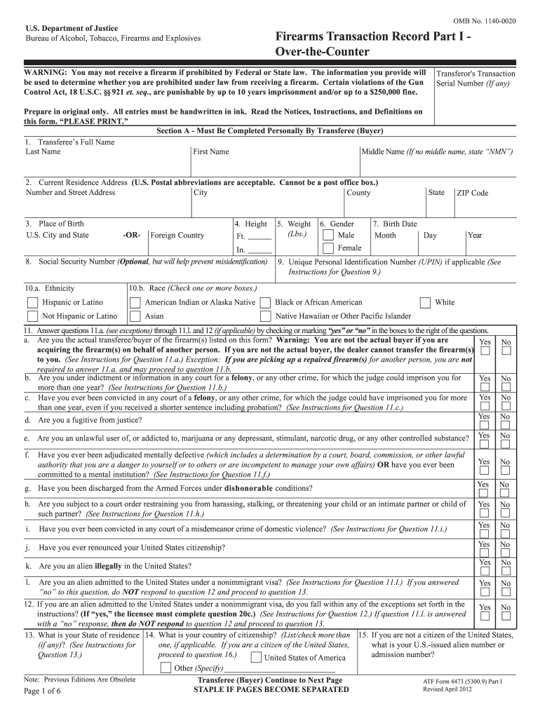 New 4473 2012 2025 Form Fill Out And Sign Printable PDF Template 