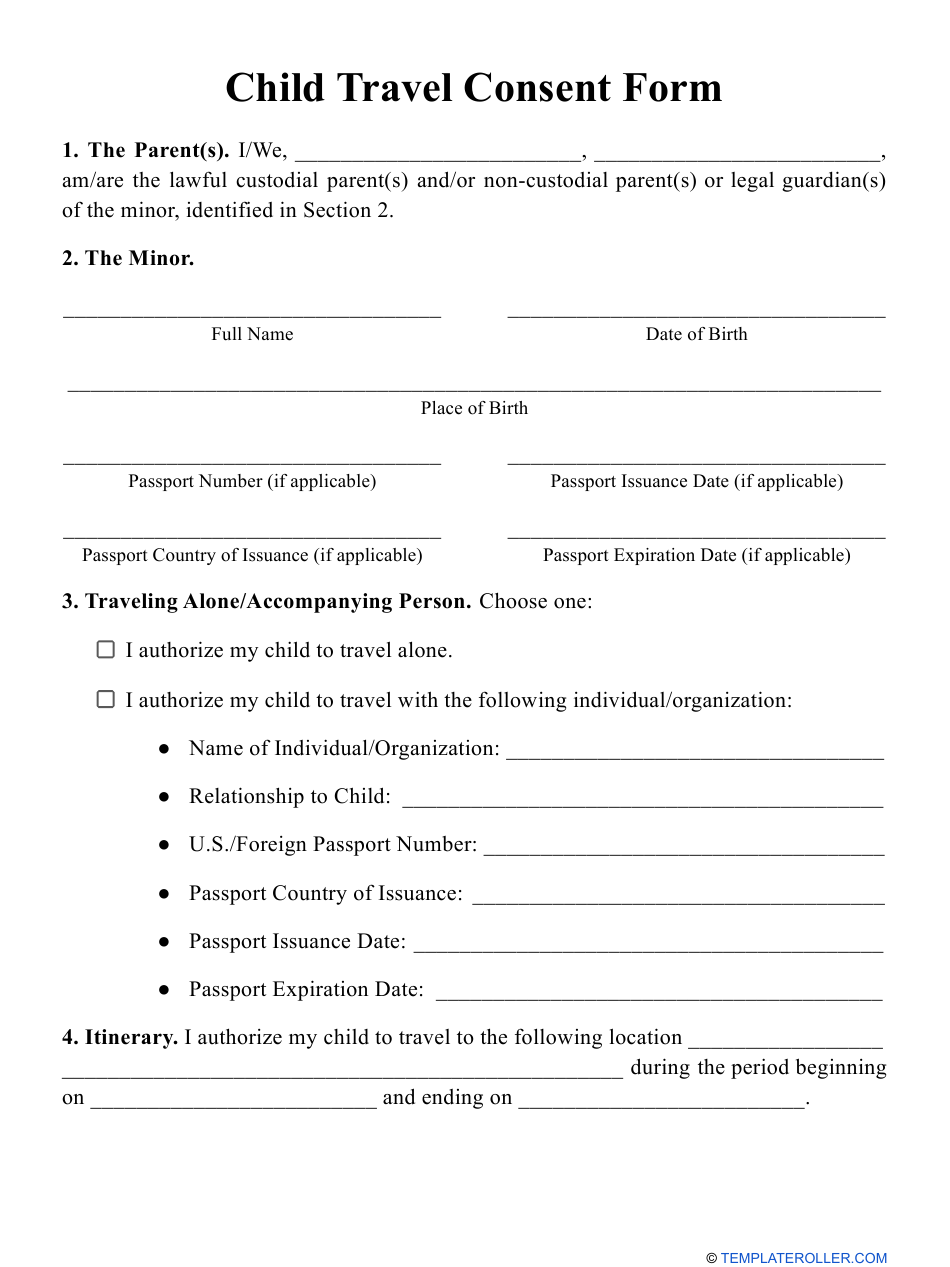 Notary Printable Child Travel Consent Form Free Printable Download