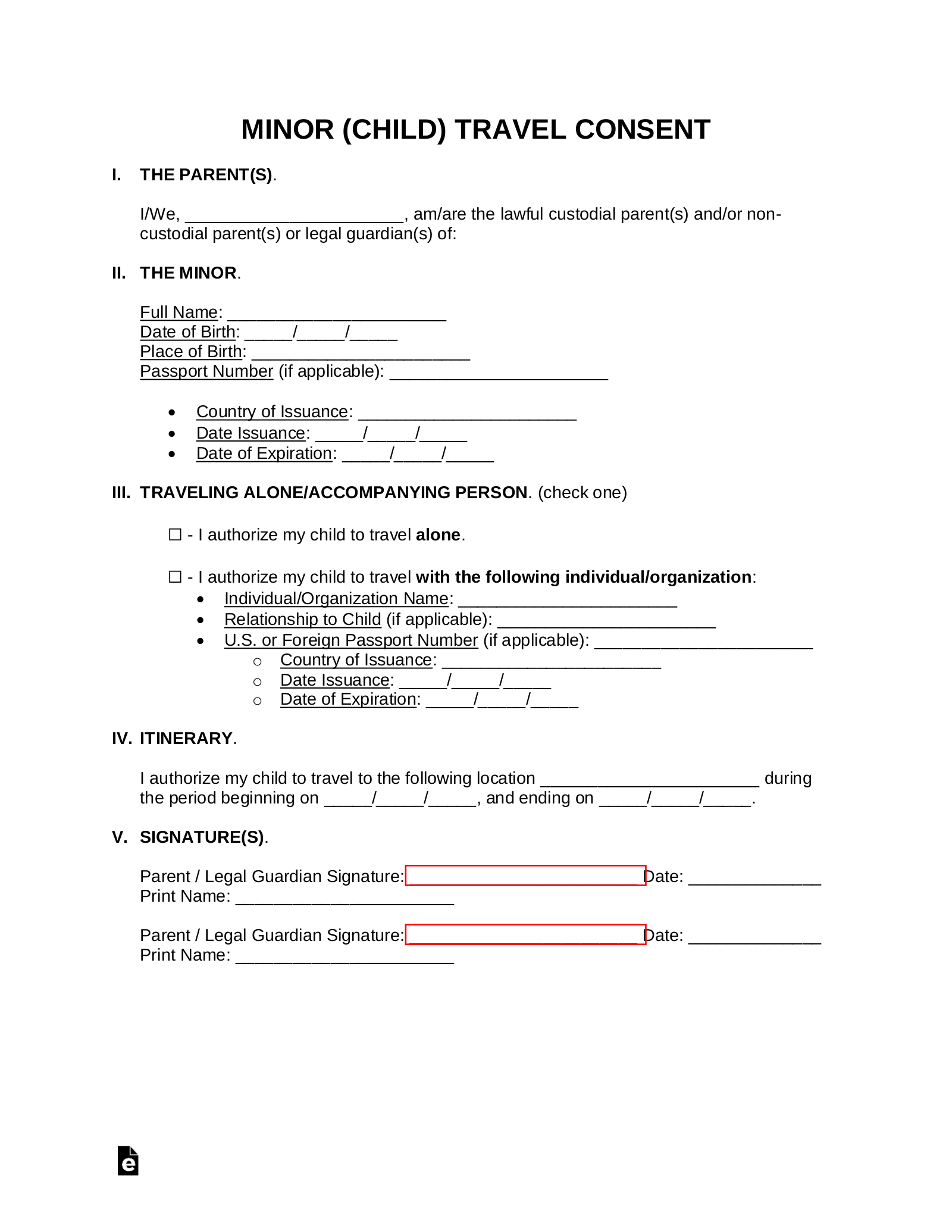 Notary Printable Child Travel Consent Form
