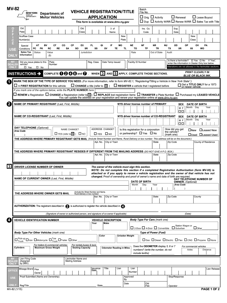 NY MV 82 2015 Fill And Sign Printable Template Online US Legal Forms
