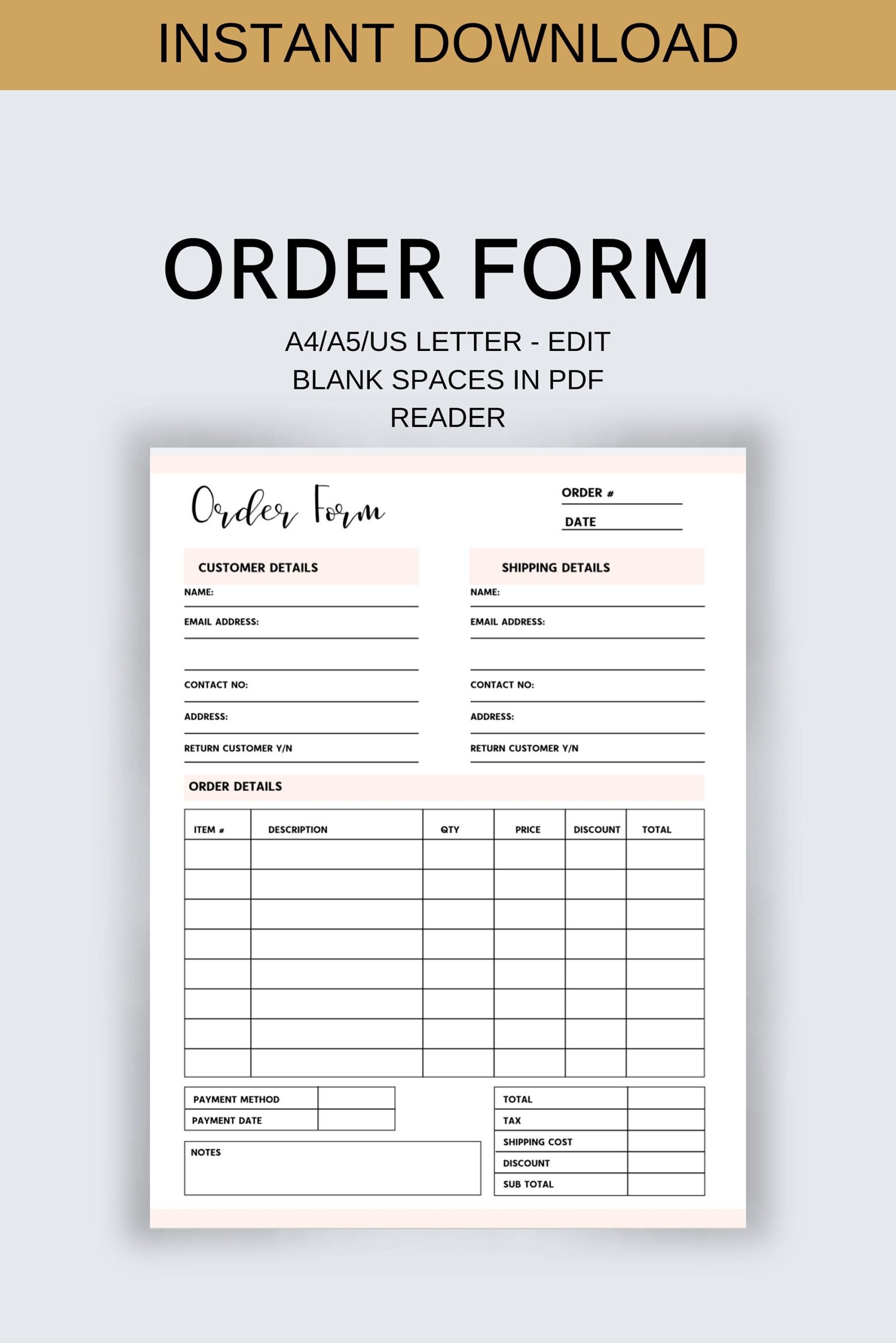 Order Form Small Business Form Business Order Form Printable Order 