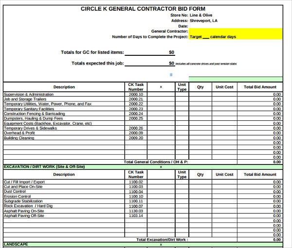 Pdf Free Printable Contractor Bid Forms Printable Forms Free Online