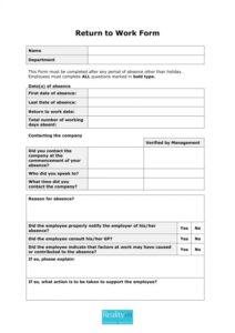 Pdf Free Printable Return To Work Form Printable Forms Free Online