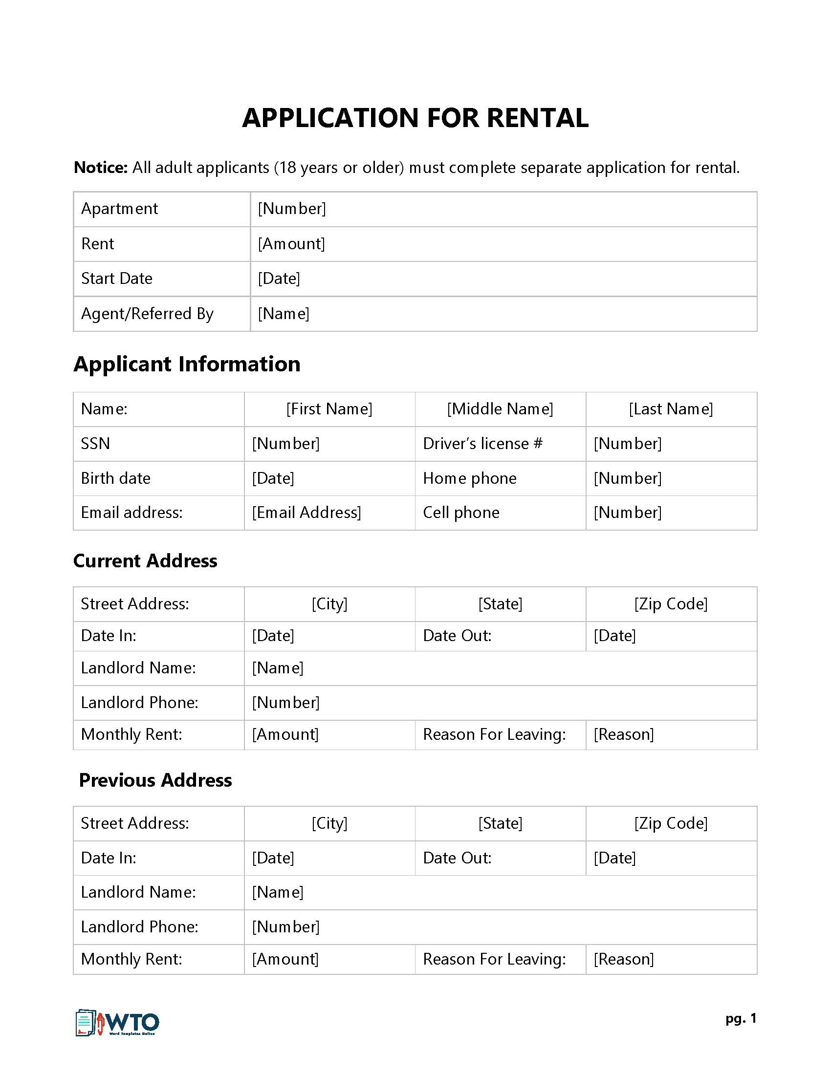 Personal Rental Application Form Printable Printable Forms Free Online