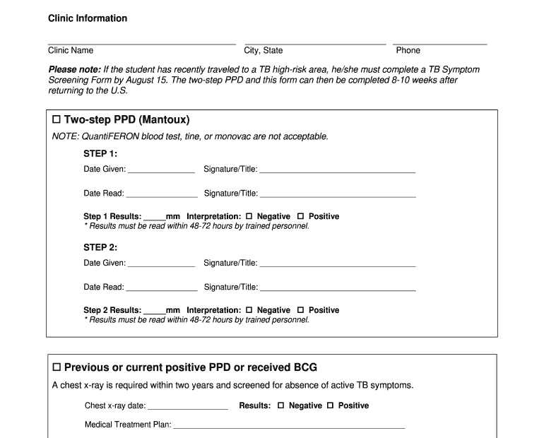 Printable 2 Step Tb Skin Test Form Printable Forms Free Online