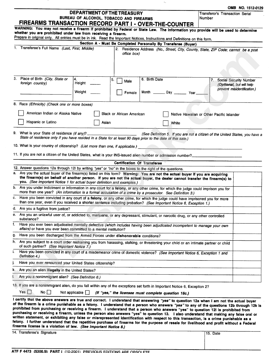 Printable 4473 Form
