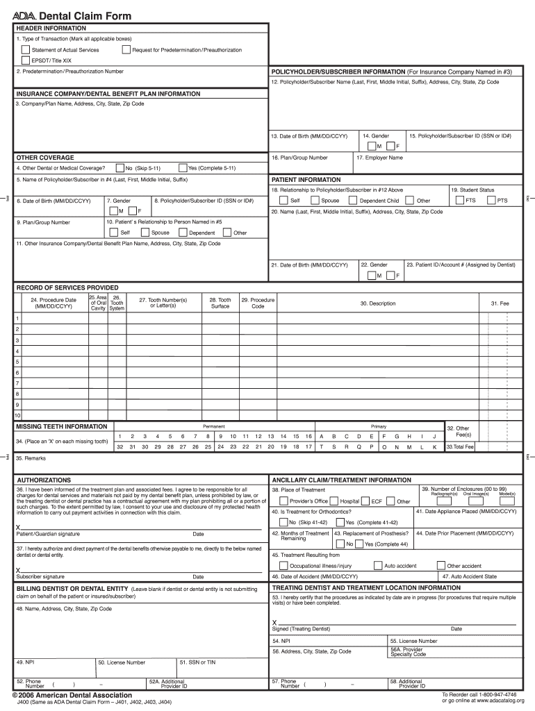 Printable Ada Dental Claim Form