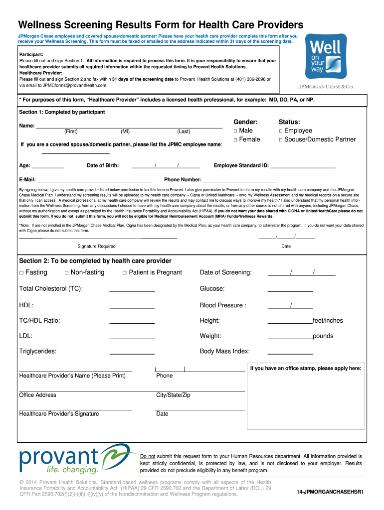 Printable Biometric Screening Form