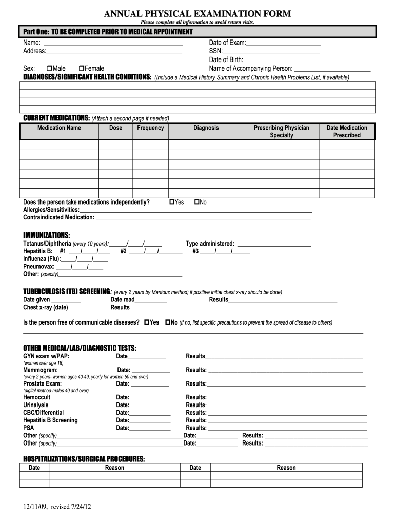 Printable Blank Basic Physical Form Printable Forms Free Online