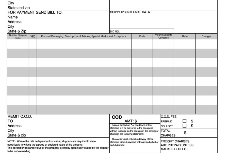 Printable Bol Form