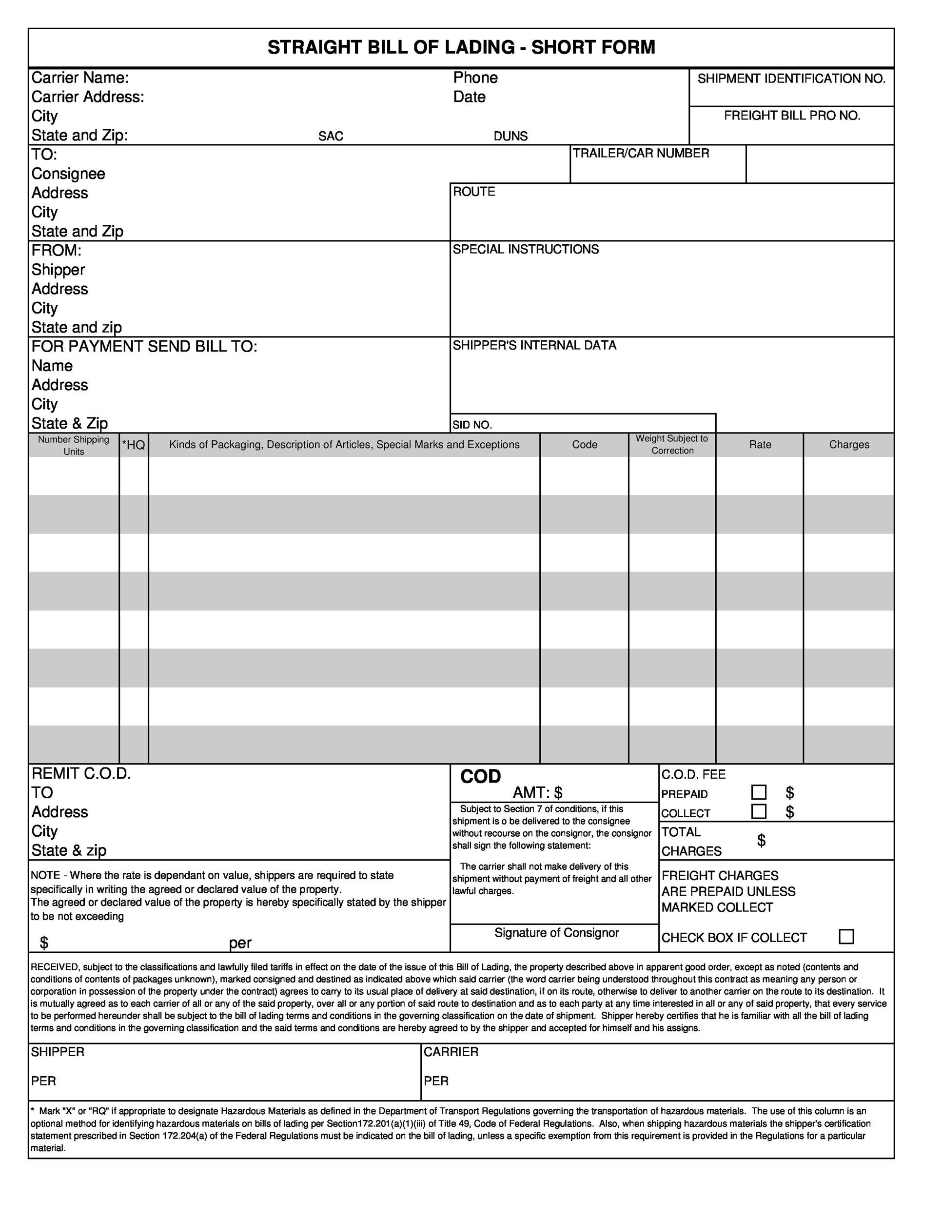 Printable Bol Form