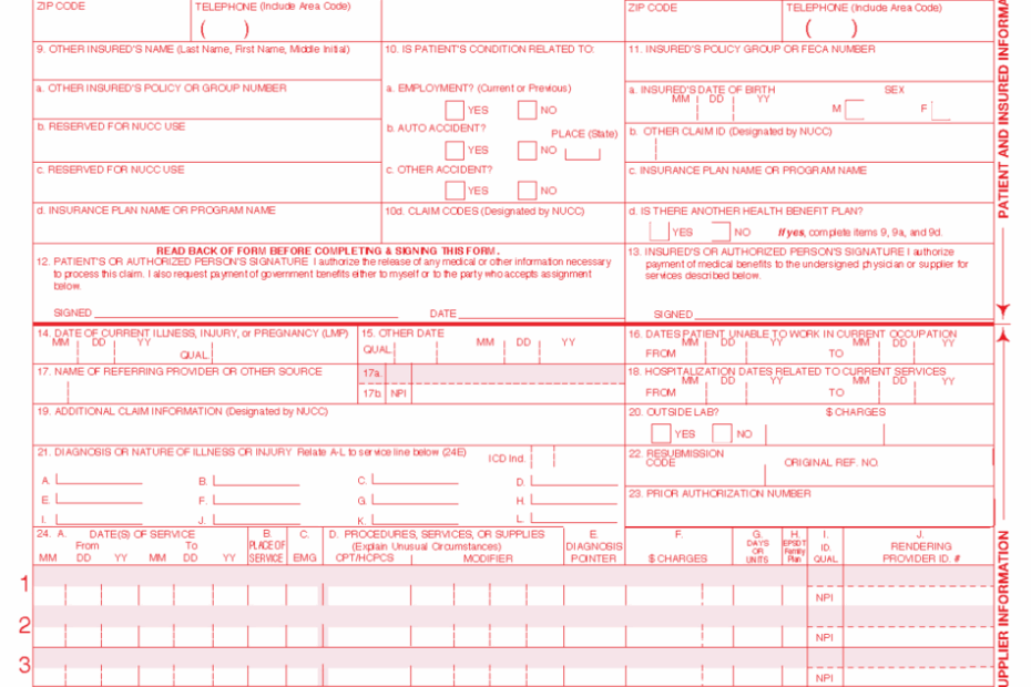 Printable Cms 1500 Form Download Printable Forms Free Online