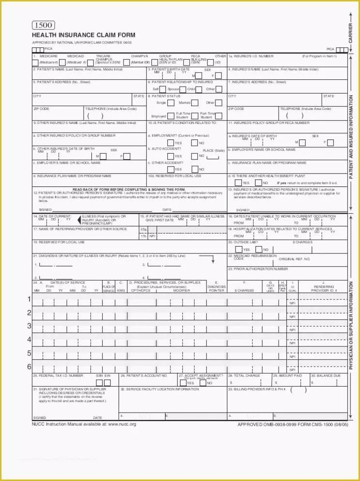 Printable Cms 1500 Form Download Printable Forms Free Online