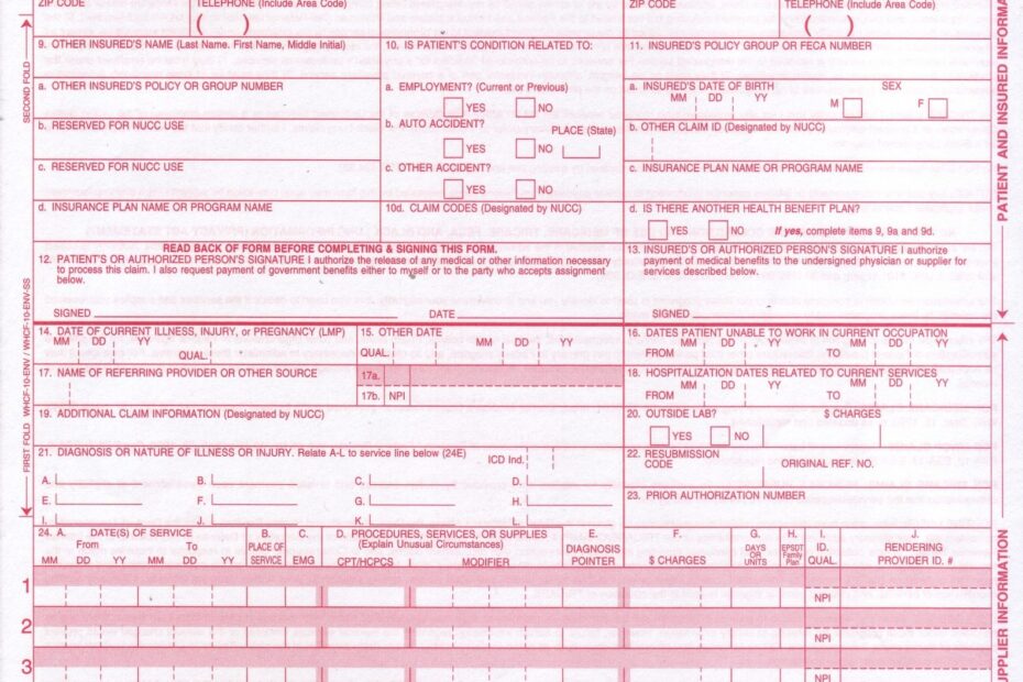 Printable Cms 1500 Form Pdf Printable Forms Free Online