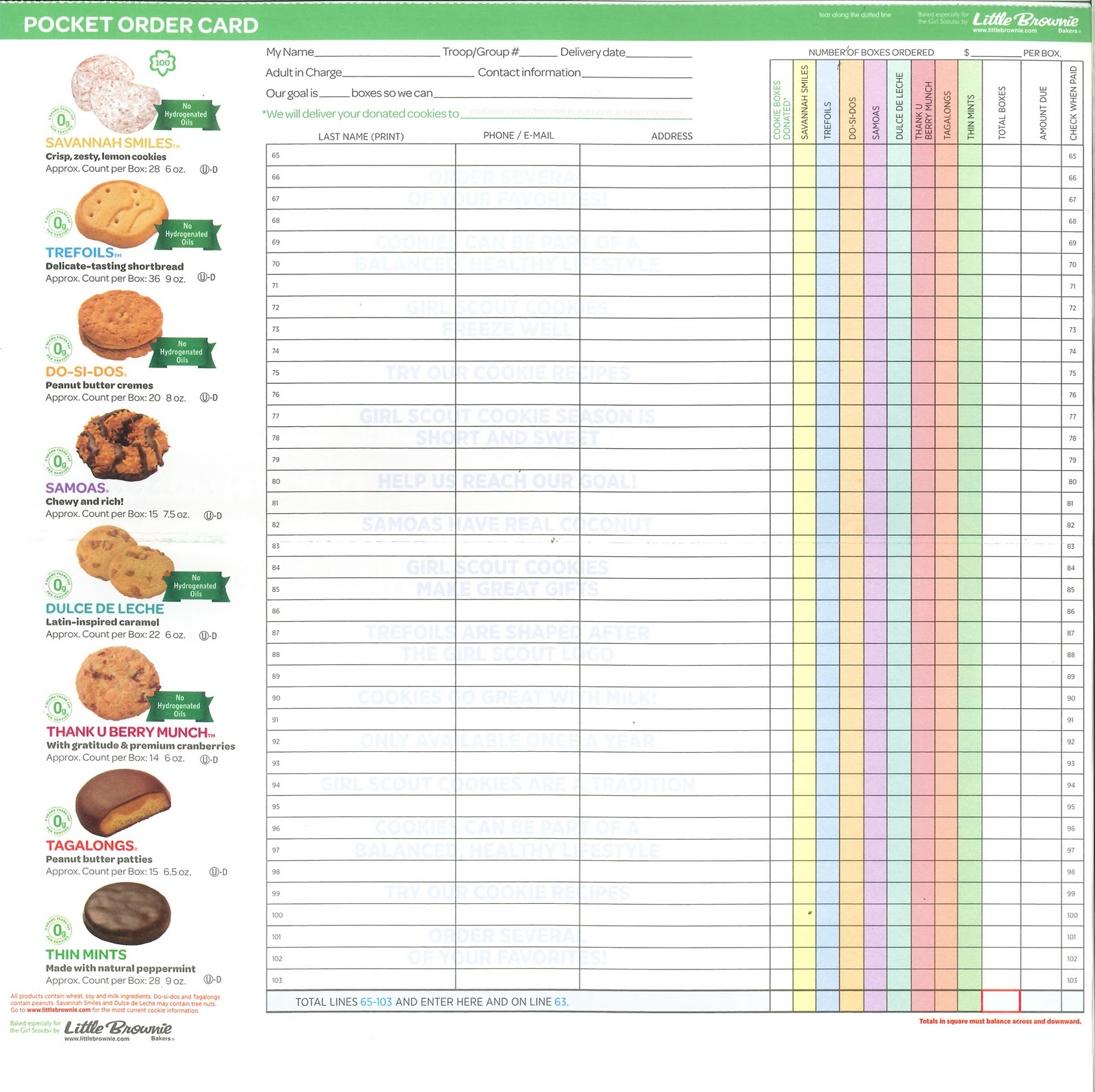 Printable Cookie Order Form