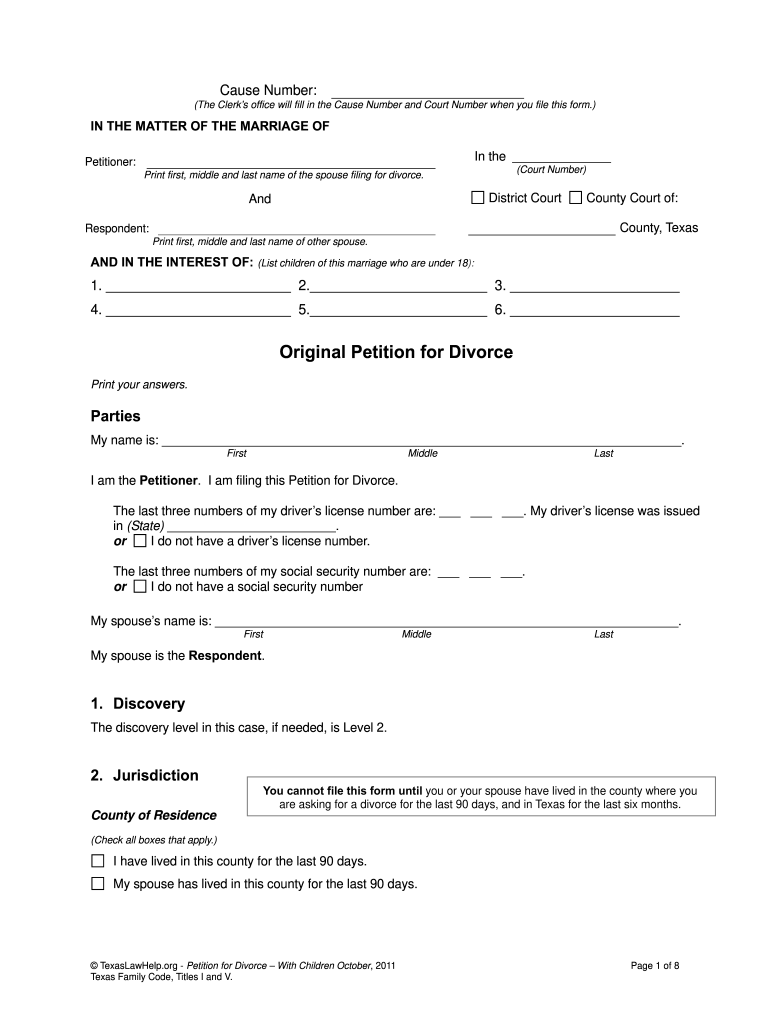 Printable Divorce Papers Texas Printable Lab