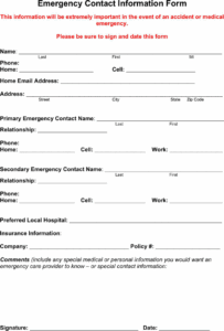 Printable Emergency Contact Form