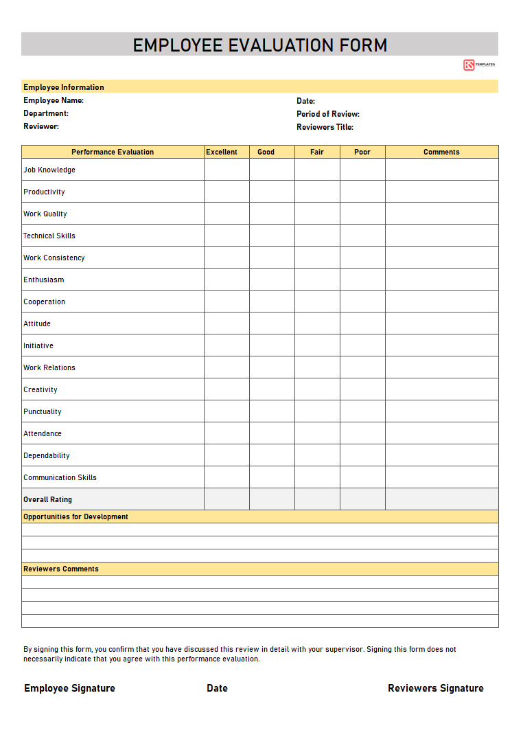 Printable Employee Evaluation Forms