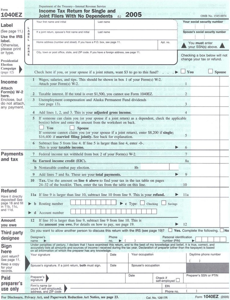 Printable Federal 1040ez Form Printable Forms Free Online