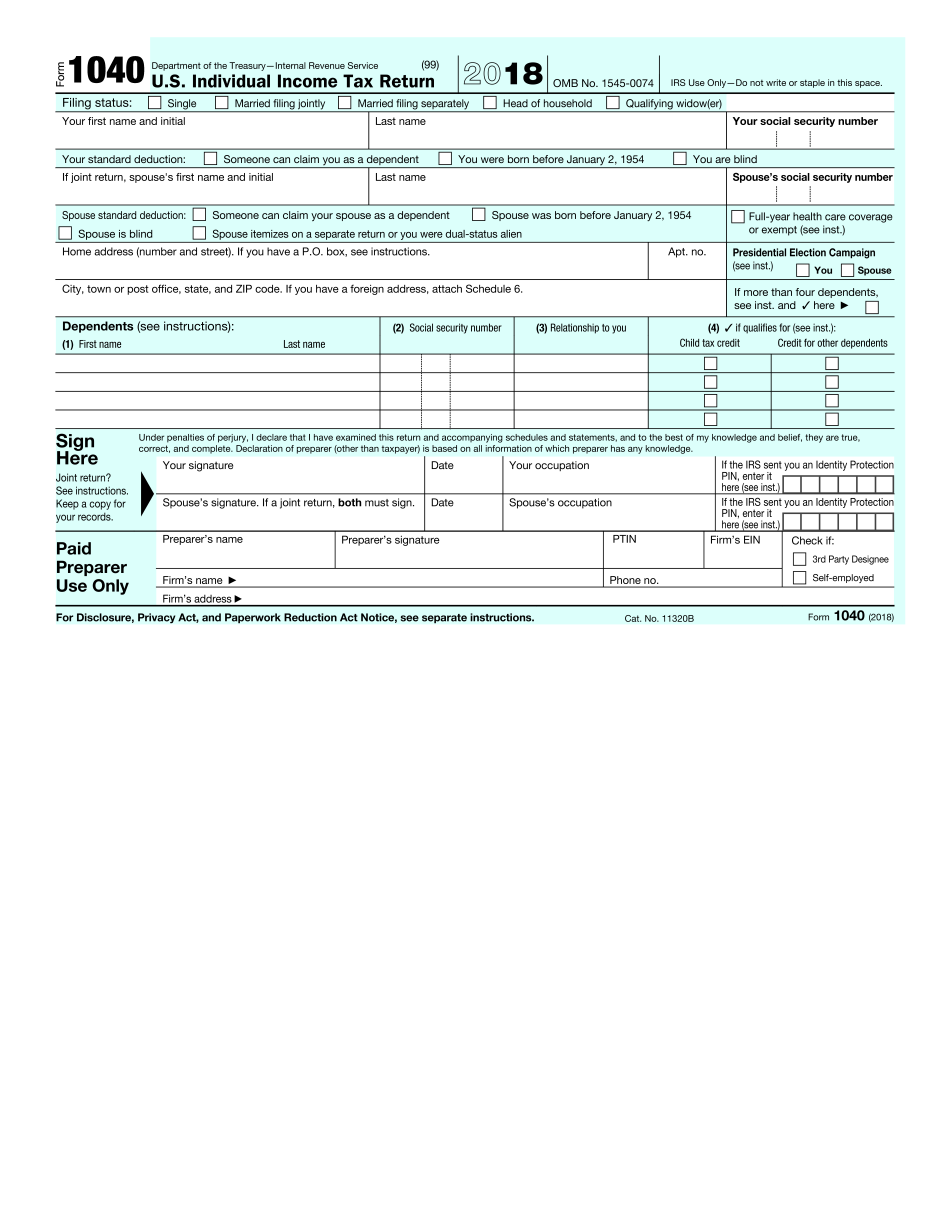 Printable Federal Income Tax Form 1040 Printable Forms Free Online