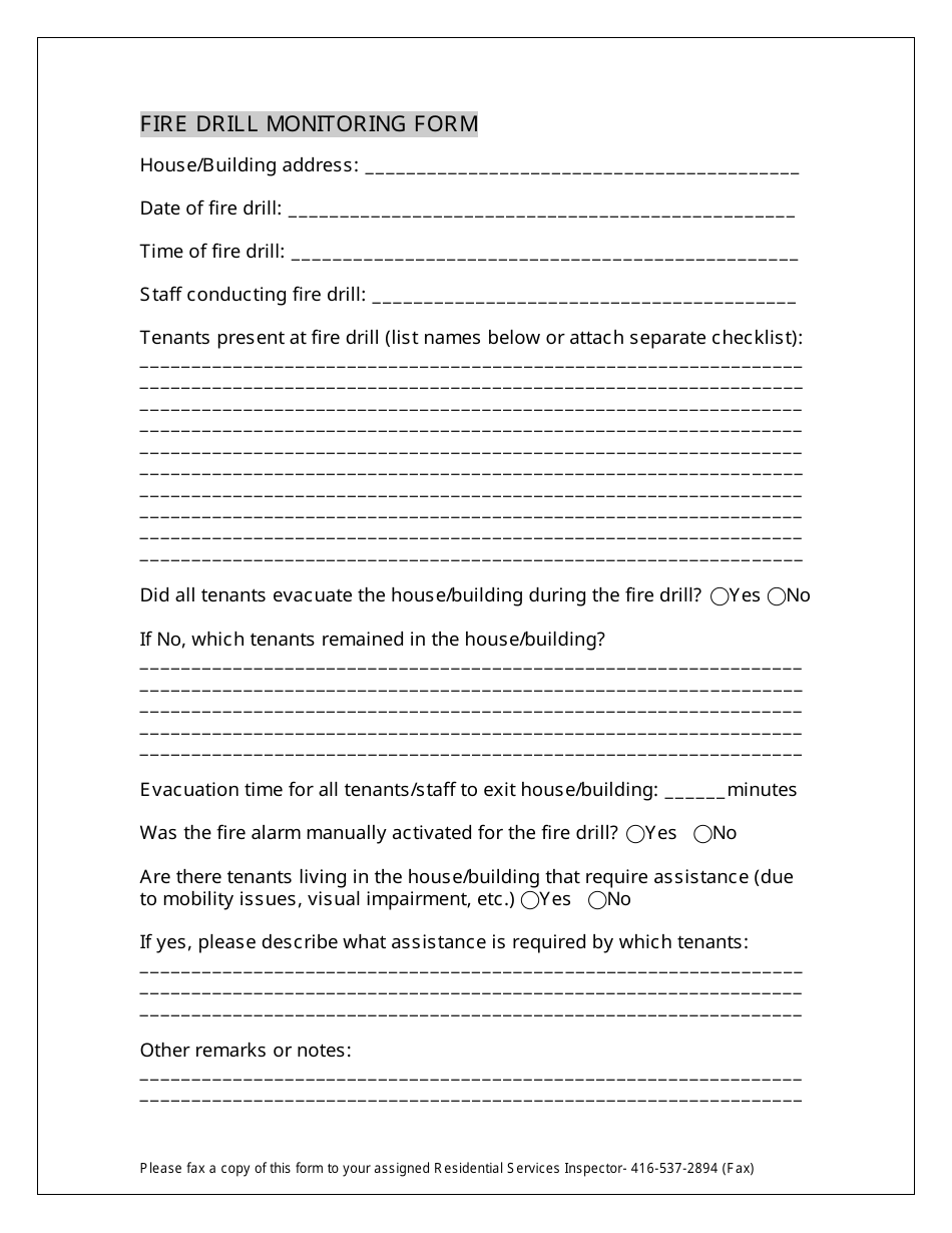 Printable Fire Drill Form Template