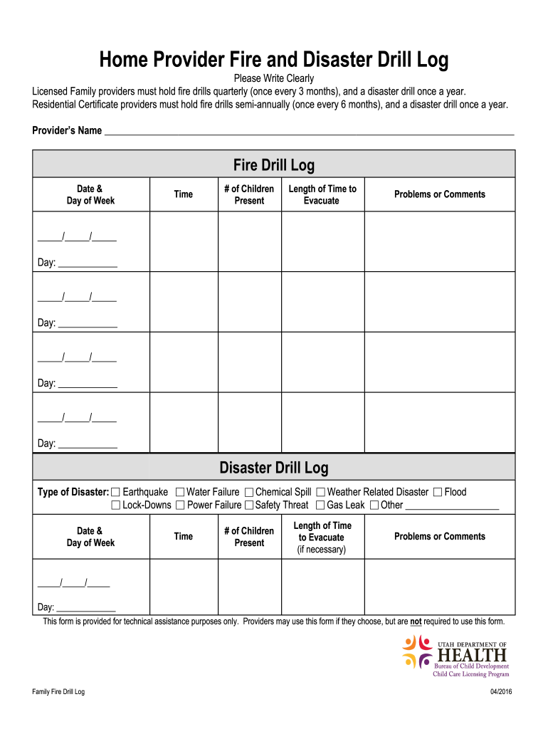 Printable Fire Drill Form Template