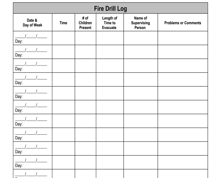 Printable Fire Drill Form Template