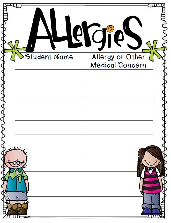 Printable Food Allergy Form Template