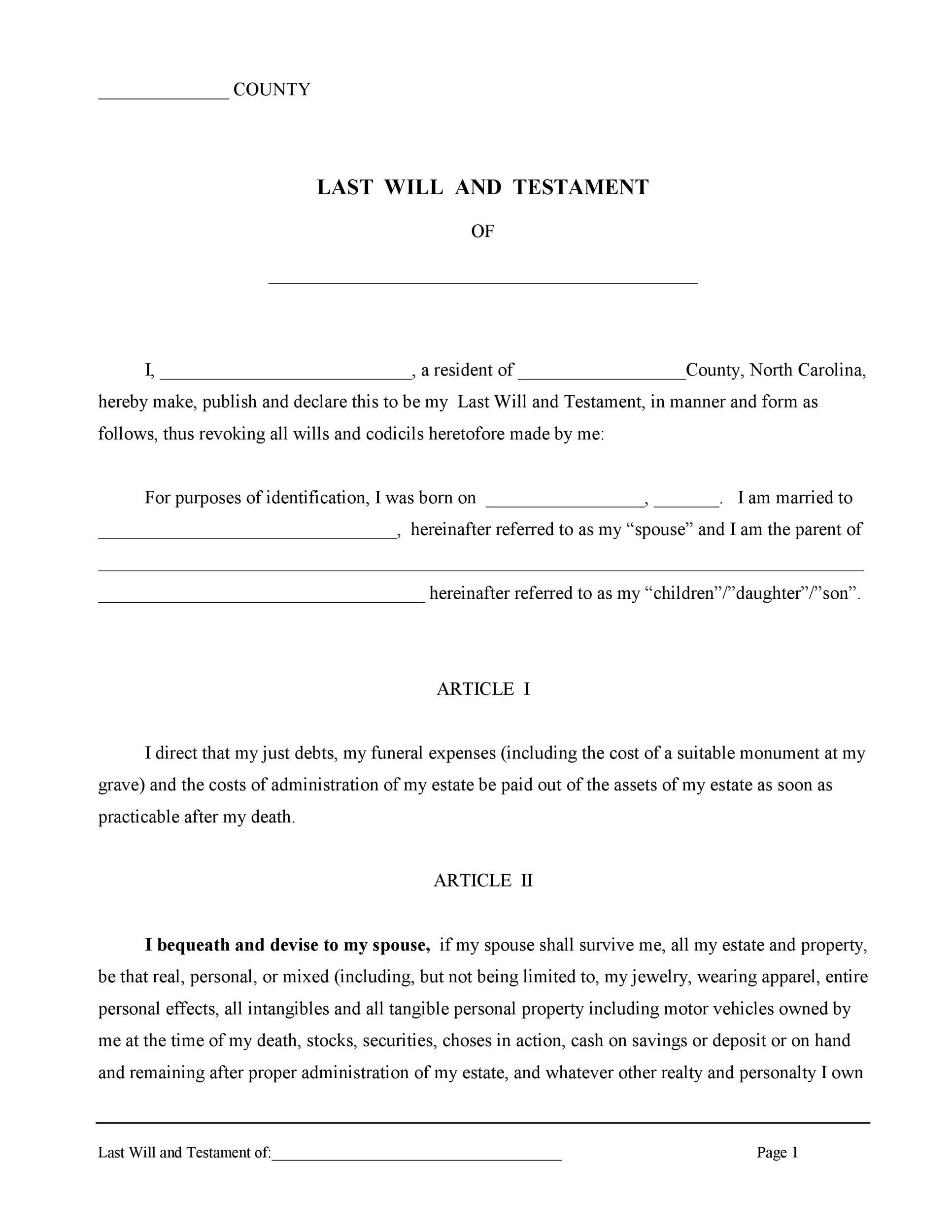 Printable Forms For Last Will And Testament Printable Forms Free Online