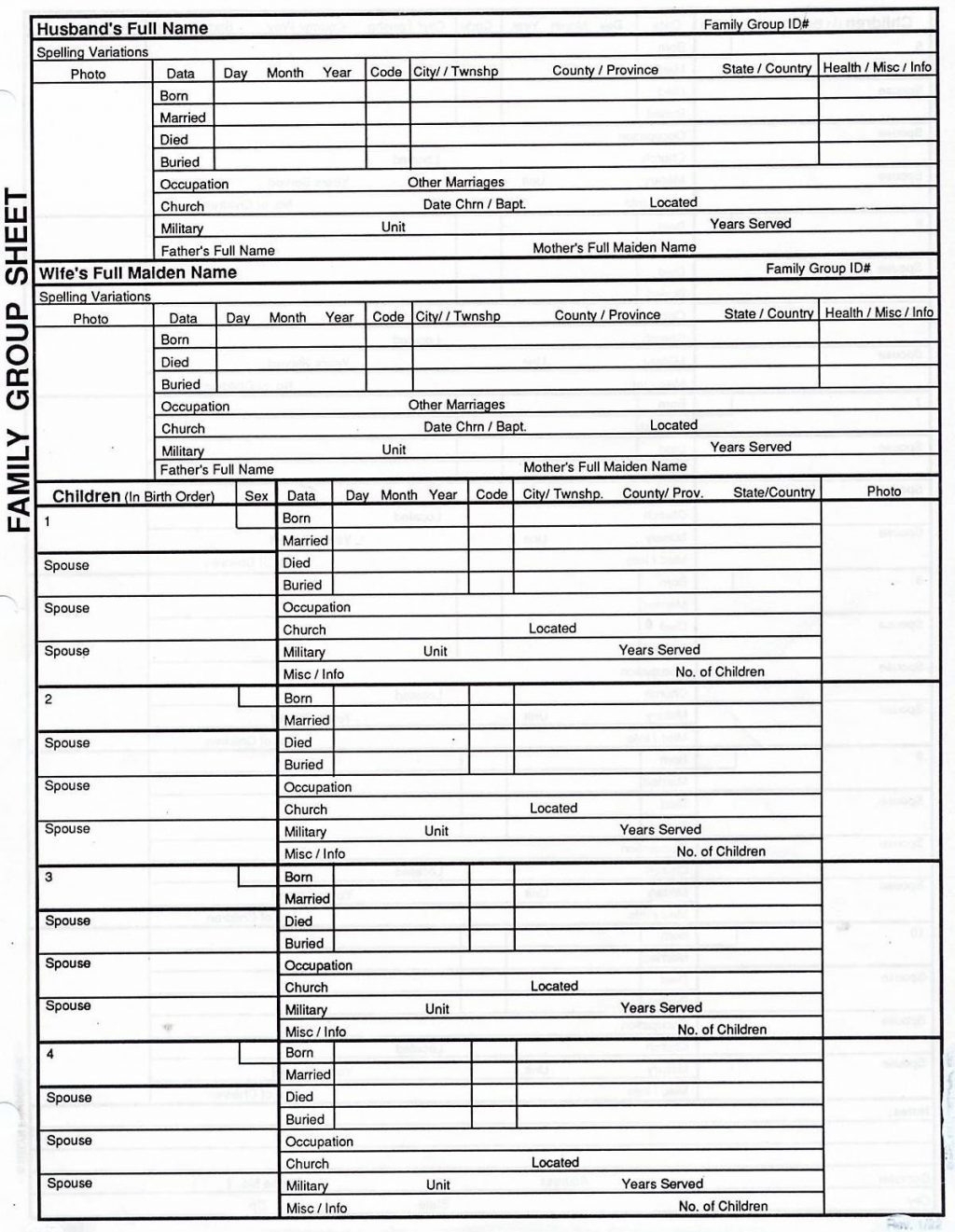 Printable Free Fillable Genealogy Forms