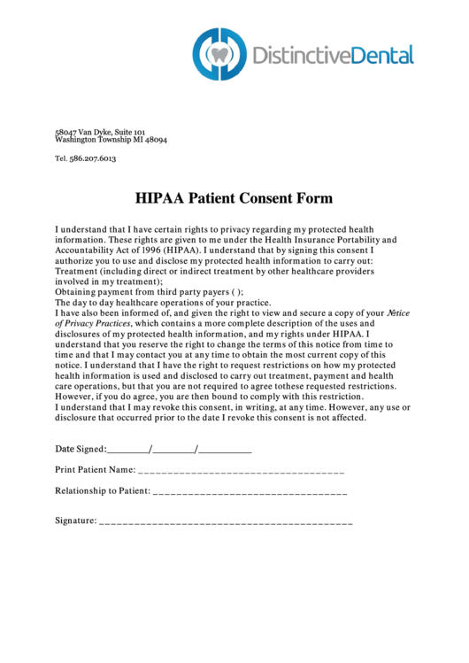 Printable Hipaa Forms For Patients
