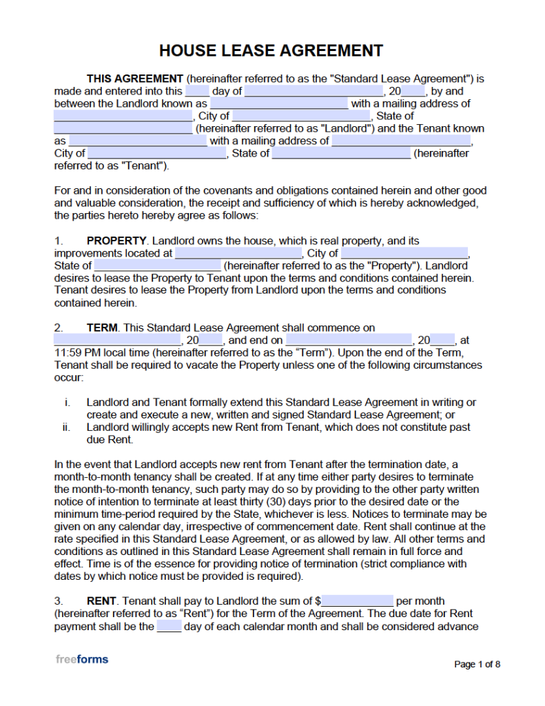 Printable Home Lease Agreement