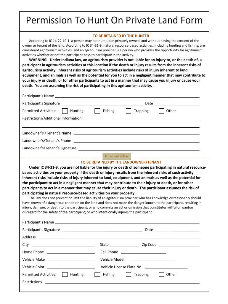 Printable Hunting Permission Form