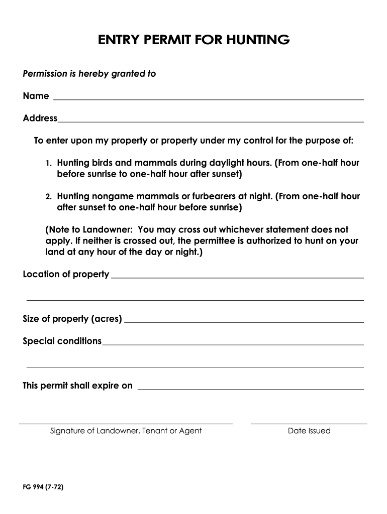 Printable Hunting Permission Form