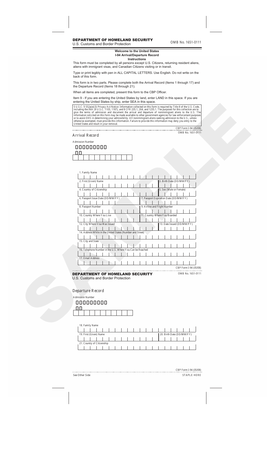 Printable I 94 Form